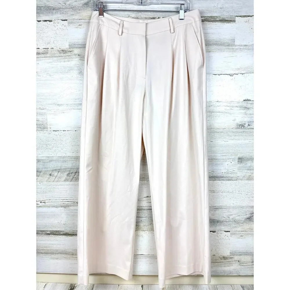 Preston & York Womens 8 Cream Pleated Wide Leg Dress Trouser Pants Workwear NEW
